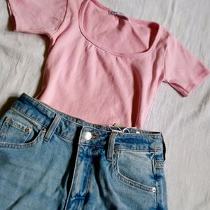 Zara Pink Top Basic Pinterest Y2k Coquette Ribbed