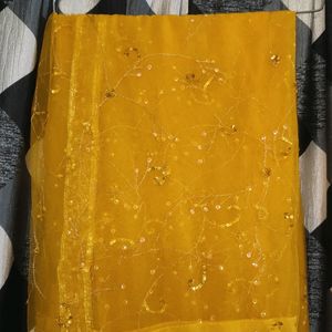 Yellow Net Saree With Blouse.