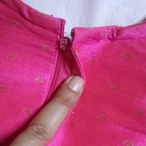 Pink Silk Kurta With Border Work For Girls