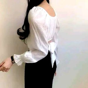 Korean Style White Top With Bow At Back