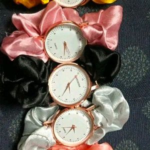 White Analog Dial Scrunchies Watches Strap Cloth S