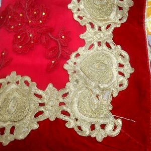 Beautiful Red Half Net Saree