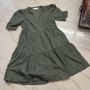 Khaki Green Tiered Dress