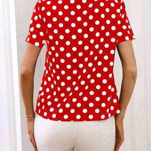 Front Button Polka Dot Frill Trim Blouse