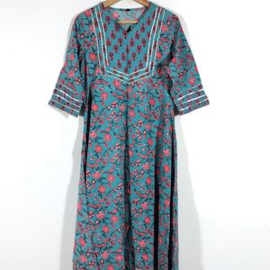 Blue Printed A-Line Kurta(Women’s)