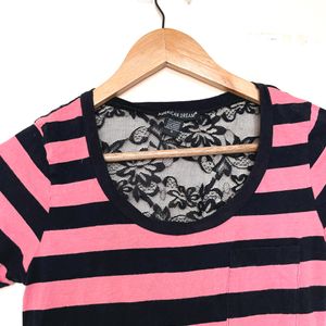 Black Netted Stripped Top By American Dream