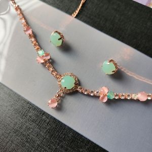 Rose Gold AD Necklace Set With Earings