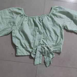 Tokyo Talkies Light Green Partywear Crop Top