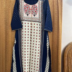 W Brand Ink Blue Printed Kurta