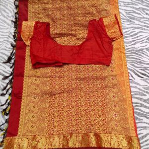 Orange N Maroon pure Kanchi pattu saree