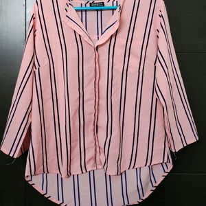 Pastel Perfection: Pink Striped Casual Top