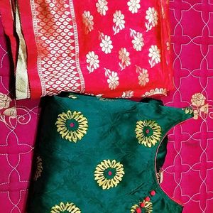 beautiful threads work suit with red duppata