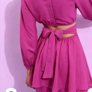 Pink Flared Layered Cutout Dress