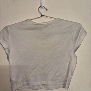 H&M White Graphic Crop Top