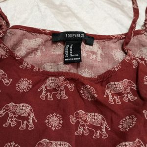 Elephant Printed Maroon Jumpsuit Dress (Women)