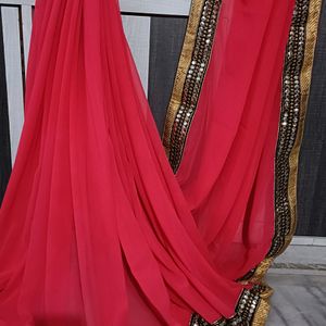 Red And Gold Toned Sequence Embroidered Saree