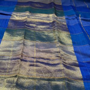 Royal Blue Cotton Silk Checked Design Saree