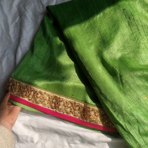 Heavy Work Parrot Green Saree