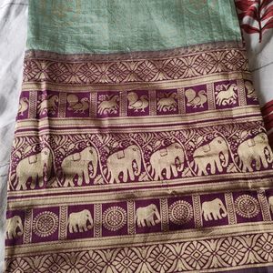 Lime Green And Purple Border Banarsi Saree