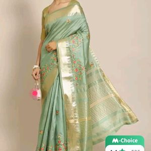 Embroided Green And Golden Saree