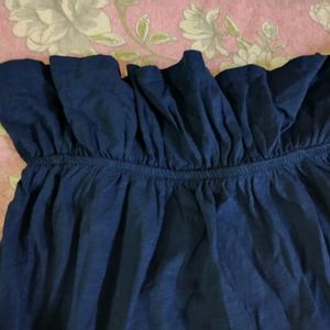 V Neck Navy Blue Cinched Waist Top