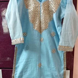 Sky Blue Golden Work Kurti