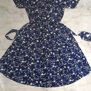 Floral Printed Navy Dress, M