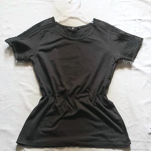 "Black Cotton T-Shirt with Design"