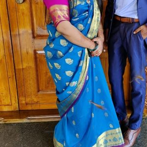 Blue Soft Silk Saree With Blouse