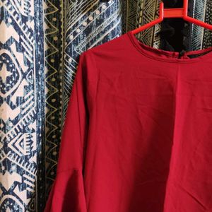 Maroon Rayon Top With Flared Sleeves