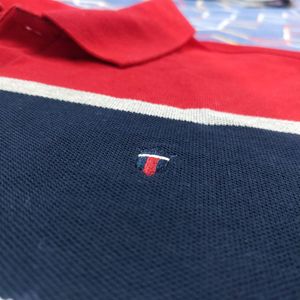 Louis Philippe Red & Blue Collar T Shirt