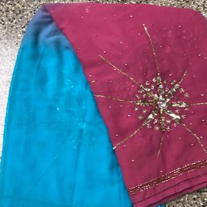 Beautiful Pink N Blue Party Wear Saree