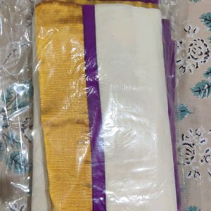 Onam Special Cream And Golden Purple 💜mundu Set