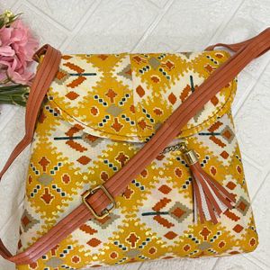 Ethnic print fabric bag- Yellow