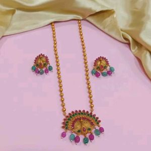 South Indian Style Ethnic Long Peacock Set