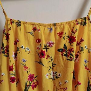 XL Floral Print Yellow Midi Dress