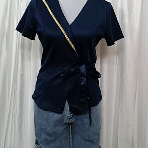 Women V-NECK Navy Fit Top