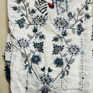 White Blue Printed Anarkali Short Kurti