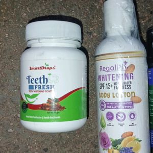 Combo Of 4 (Two Teeth Powder 1 Body Lotion And Hair Oil)