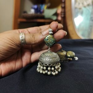 Antique Look Jhumka With Bead & Pearl Detailing