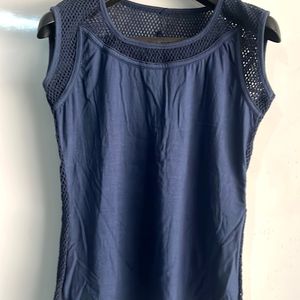 Dark blue Sleeveless Top With Mesh Back