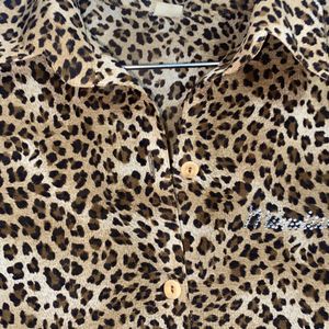 Leopard Print Half Shirt For Women