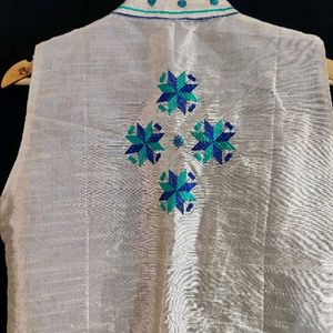 Cream Embroidered Waist Coat For Women.