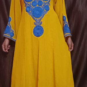 Yellow Blue Anarkali Suit