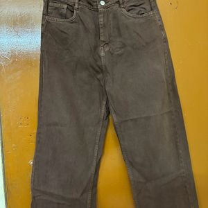 High Waisted Brown Straight Fit Jeans