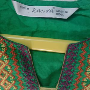 Solid Green Printed Kurta