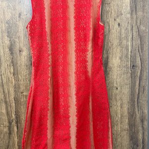 Pretty Red Lace Bodycon Dress With Lining