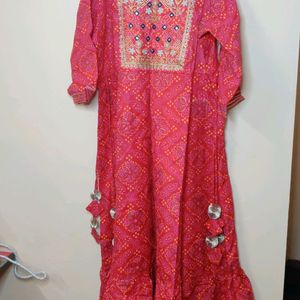 Bhandhini Print Red Anarkali Type Kurta