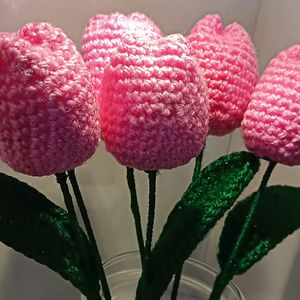 Pack Of 6 Crochet Pink Tulips 🌷