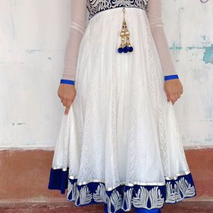 Blue White Anarkali Suit